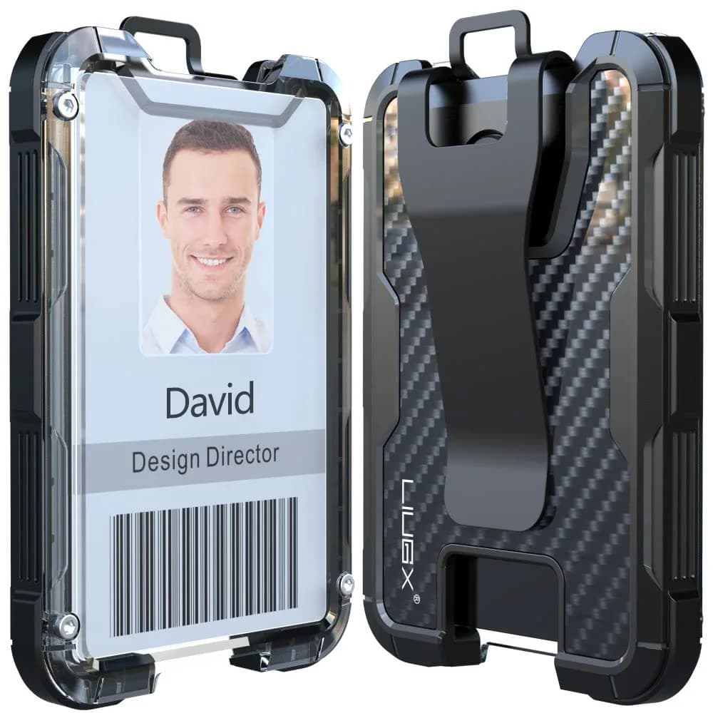 LIUGX Carbon Fiber Badge Holder with Metal Clip, 4 Cards | Durable Office ID Wallet - main product image