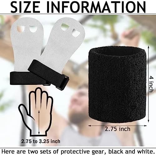 Vinsot Gymnastics Grips Wristbands Set for Kids Youth 2 Pairs Black White | Palm Protection & Wrist Support thumbnail 4