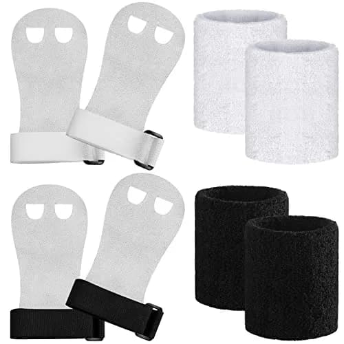 Vinsot Gymnastics Grips Wristbands Set for Kids Youth 2 Pairs Black White | Palm Protection & Wrist Support thumbnail 1