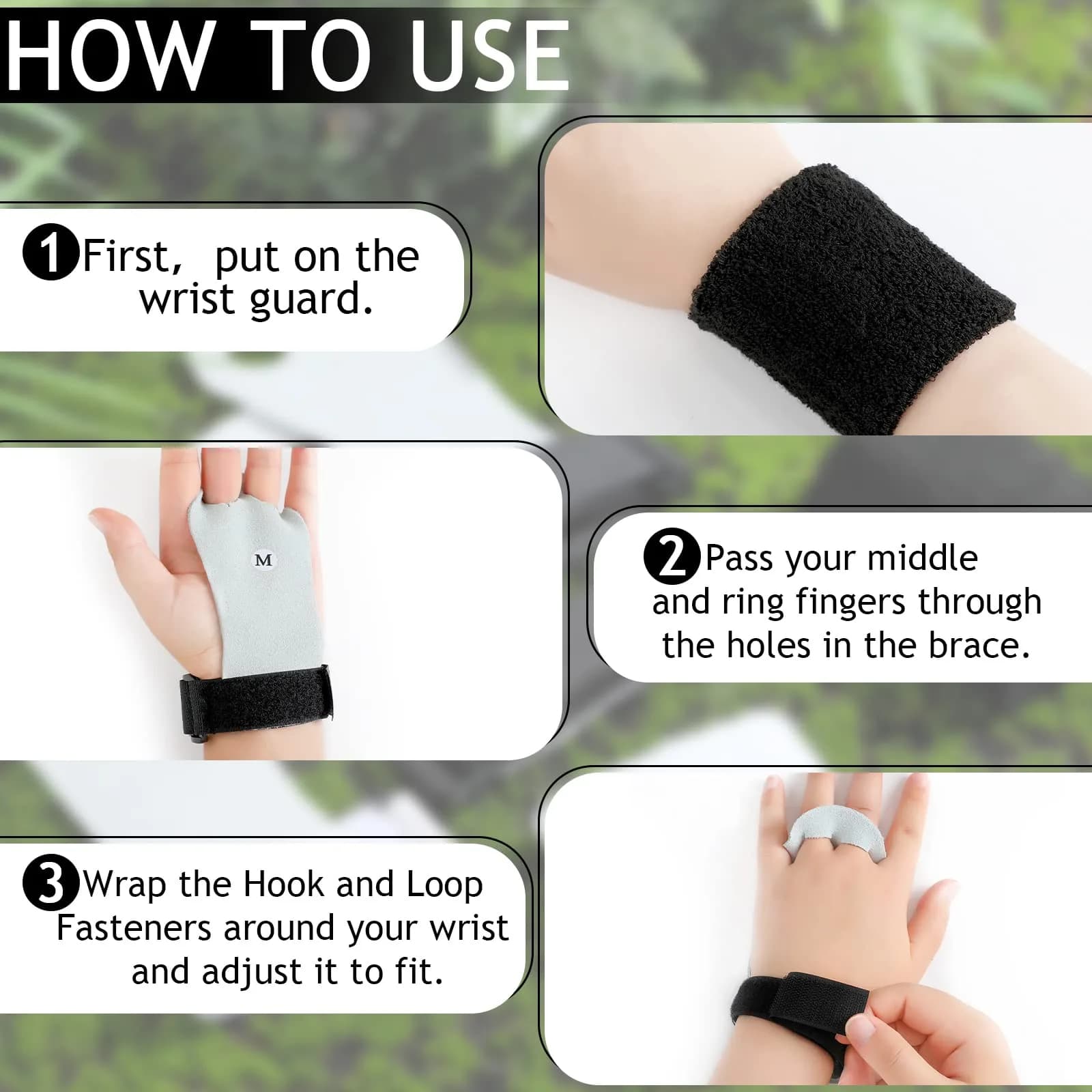 Vinsot Gymnastics Grips Wristbands Set for Kids Youth 2 Pairs Black White | Palm Protection & Wrist Support - view 3