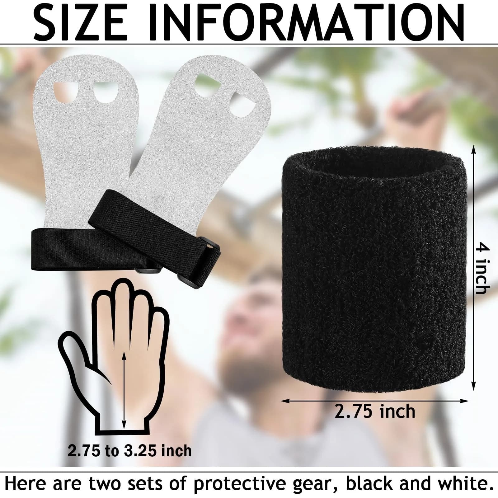 Vinsot Gymnastics Grips Wristbands Set for Kids Youth 2 Pairs Black White | Palm Protection & Wrist Support - view 4