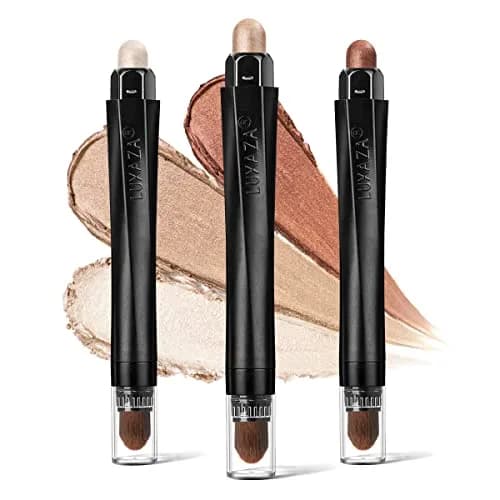 LUXAZA 3 Pcs Cream Eyeshadow Stick Set with Smudge Brush, Champagne Brown Nude | Blendable Long-Wear Eye Makeup thumbnail 1