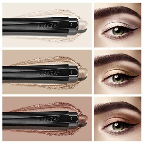 LUXAZA 3 Pcs Cream Eyeshadow Stick Set with Smudge Brush, Champagne Brown Nude | Blendable Long-Wear Eye Makeup thumbnail 2