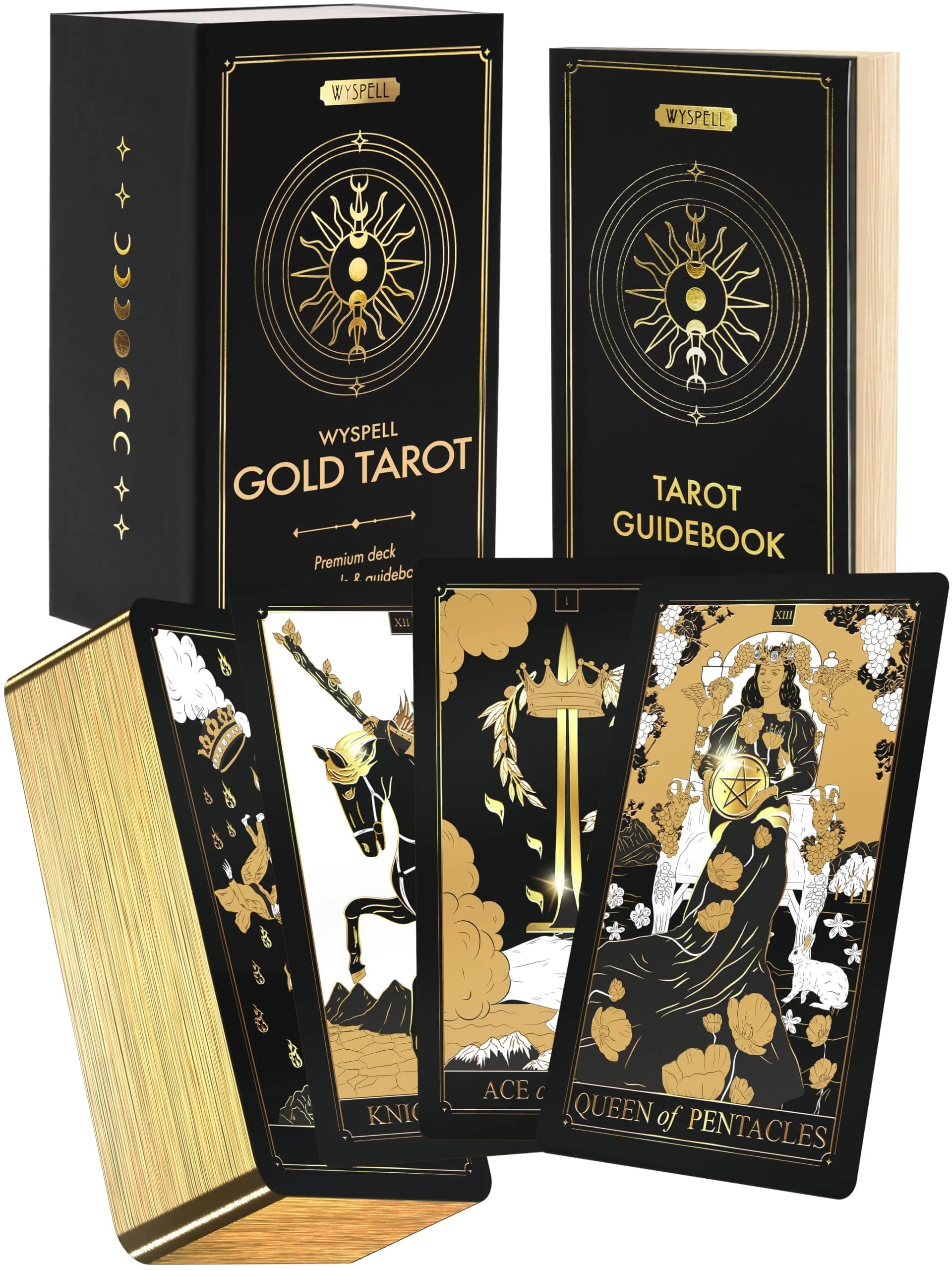 Wyspell Gold Tarot Cards with Guide Book - Unique Tarot Deck for Beginners | Elegant Gold Foil Artwork, Classic Symbolism, 350 GSM Cardstock, Gift-Ready