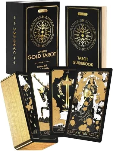 Wyspell Gold Tarot Cards with Guide Book - Unique Tarot Deck for Beginners | Elegant Gold Foil Artwork, Classic Symbolism, 350 GSM Cardstock, Gift-Ready thumbnail 1