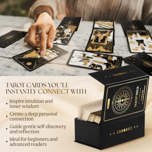 Wyspell Gold Tarot Cards with Guide Book - Unique Tarot Deck for Beginners | Elegant Gold Foil Artwork, Classic Symbolism, 350 GSM Cardstock, Gift-Ready thumbnail 7