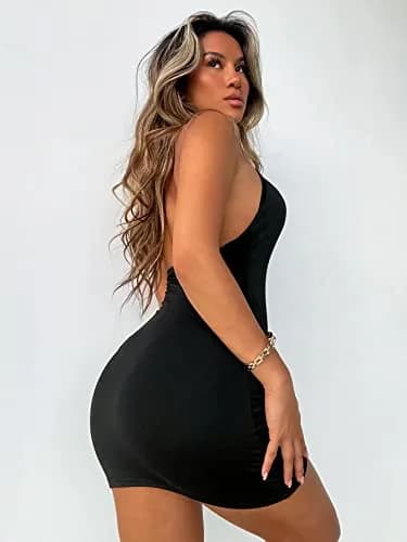 Verdusa Women's Going Out Dresses Cut Out Backless Halter Bodycon Mini Dress Black Medium | Sexy Night Out Style thumbnail 2
