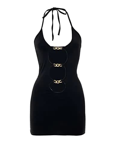 Verdusa Women's Going Out Dresses Cut Out Backless Halter Bodycon Mini Dress Black Medium | Sexy Night Out Style thumbnail 3