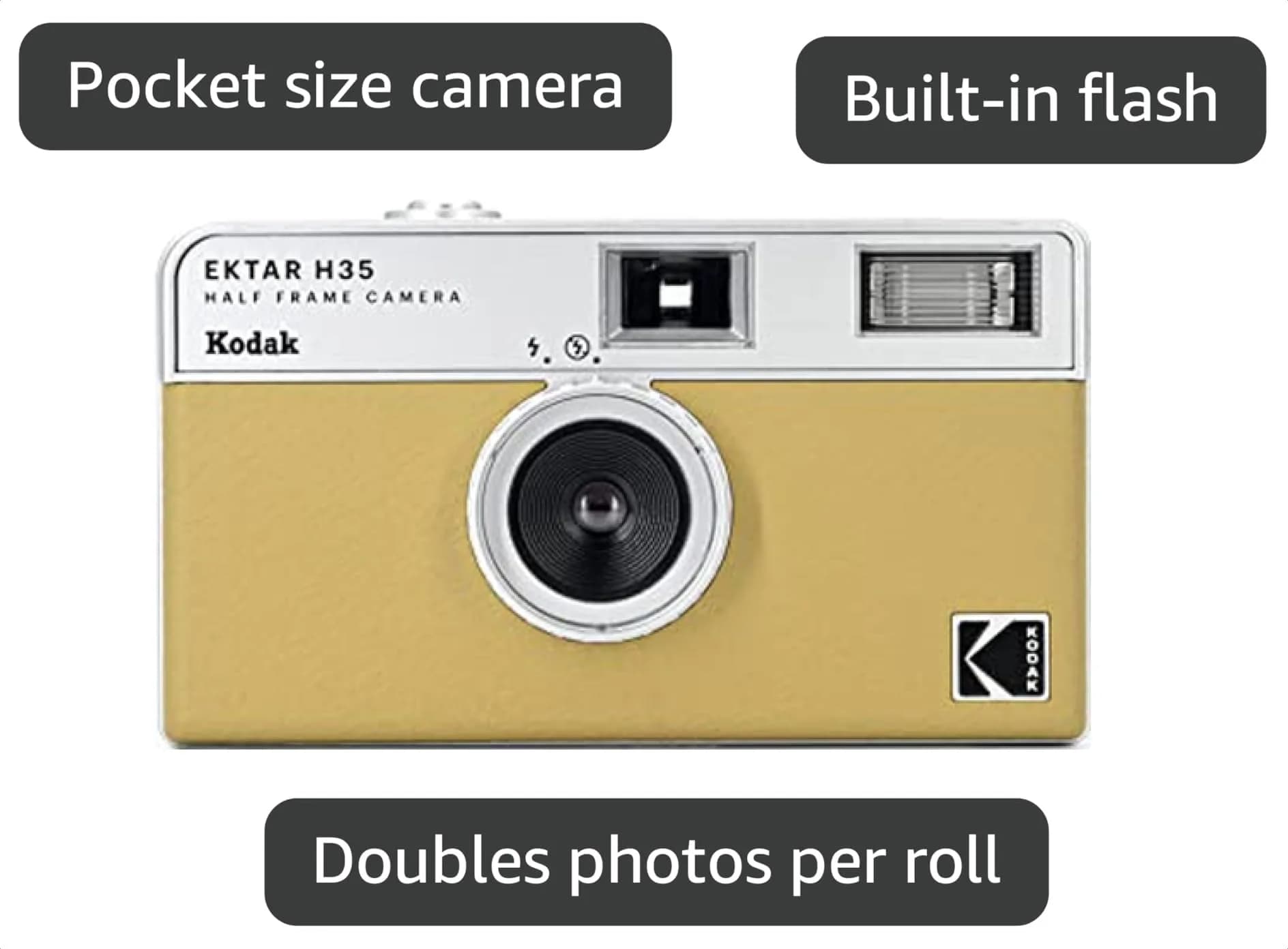 KODAK EKTAR H35 Half Frame Film Camera, 35mm, Reusable, Focus-Free, Lightweight, Sand | Double Images Per Roll - view 3