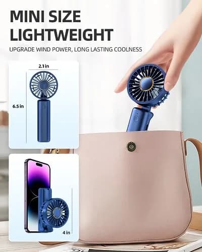 FrSara Portable Handheld Fan Rechargeable Blue | 3-Speed Mini Folding Desk Fan with 4000mAh Battery thumbnail 5