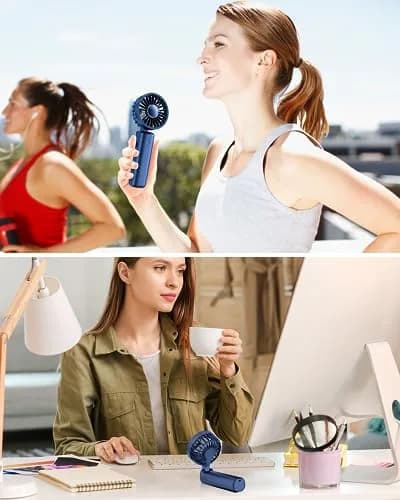 FrSara Portable Handheld Fan Rechargeable Blue | 3-Speed Mini Folding Desk Fan with 4000mAh Battery thumbnail 6