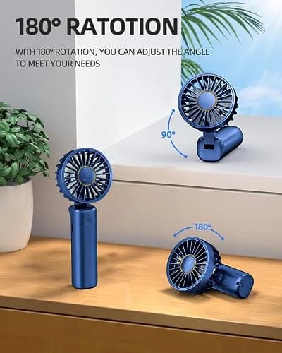 FrSara Portable Handheld Fan Rechargeable Blue | 3-Speed Mini Folding Desk Fan with 4000mAh Battery thumbnail 3