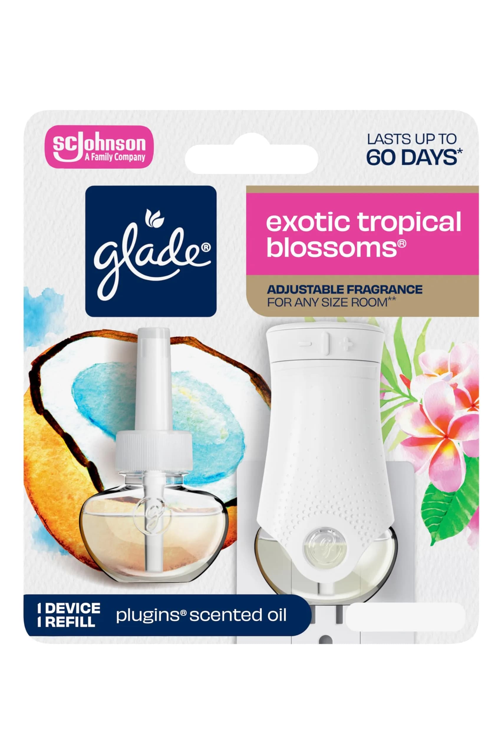 Glade PlugIns Air Freshener Starter Kit, Exotic Tropical Blossoms, 0.34 Fl Oz (Pack of 2) | Scented with Essential Oils - main product image