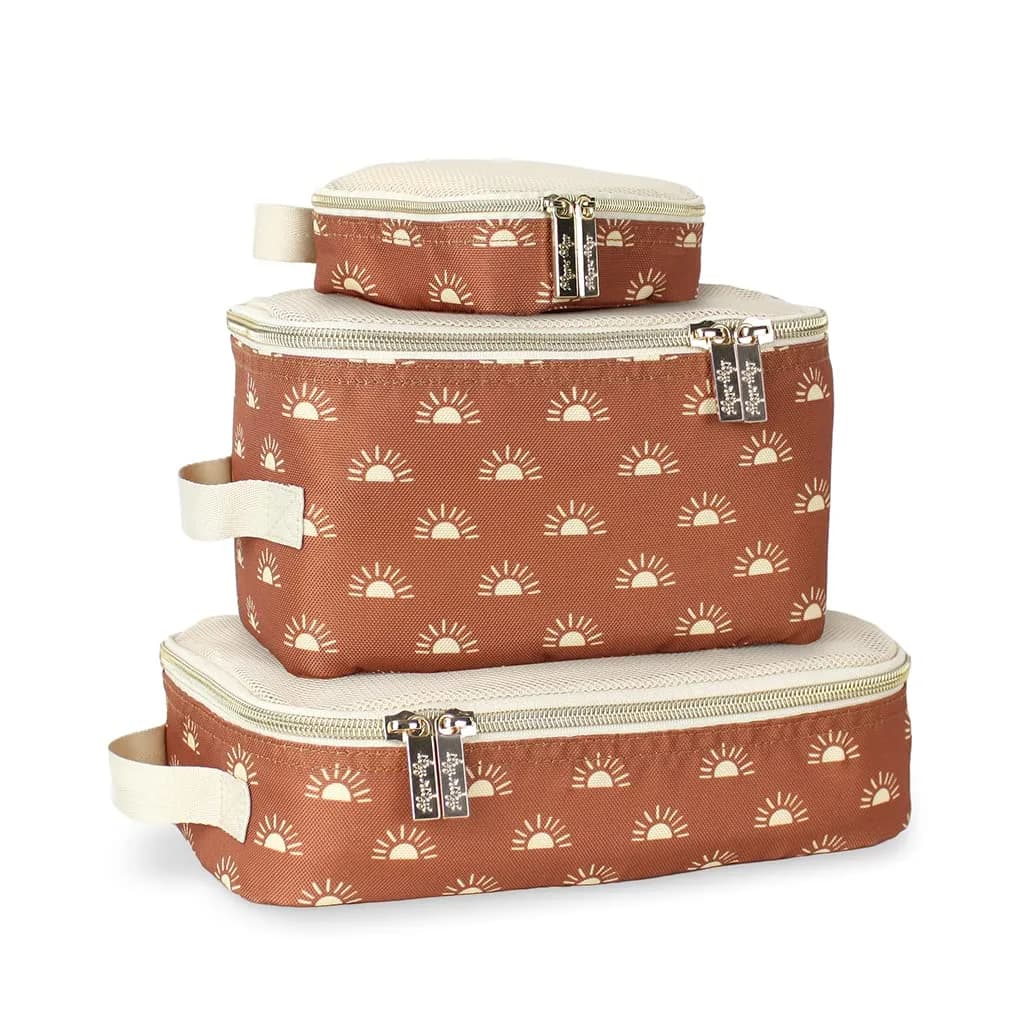 Itzy Ritzy Packing Cubes for Travel, Set of 3 Cubes (Terracotta Sunrise) | Mesh Top, Handles & Dual Zippers - main product image