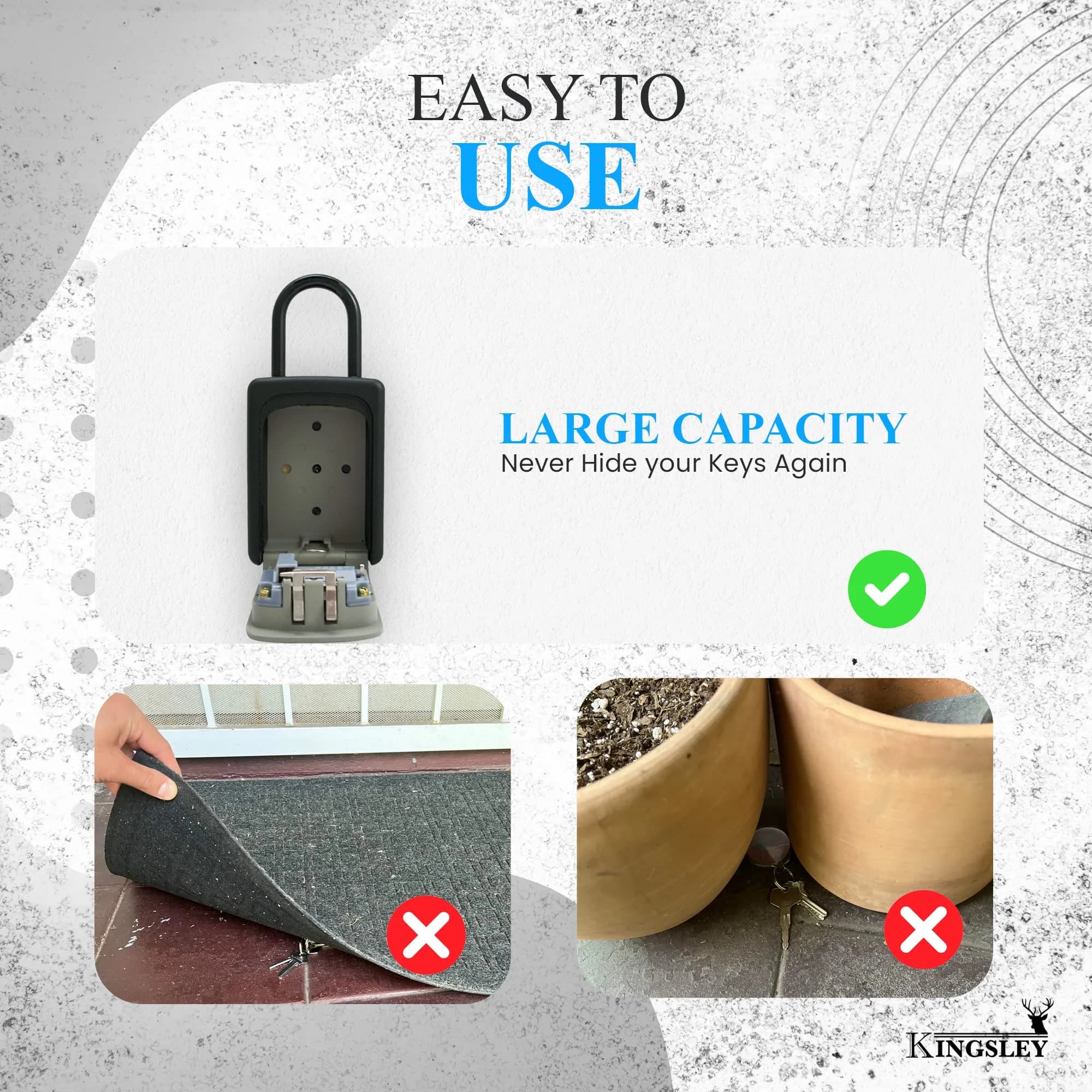 Kingsley Extra Large Capacity Key Storage Box QCH-812 | 156g (5.5oz) Metal & Steel, 10,000 Combinations, Wall Mounted or Hanging - view 5