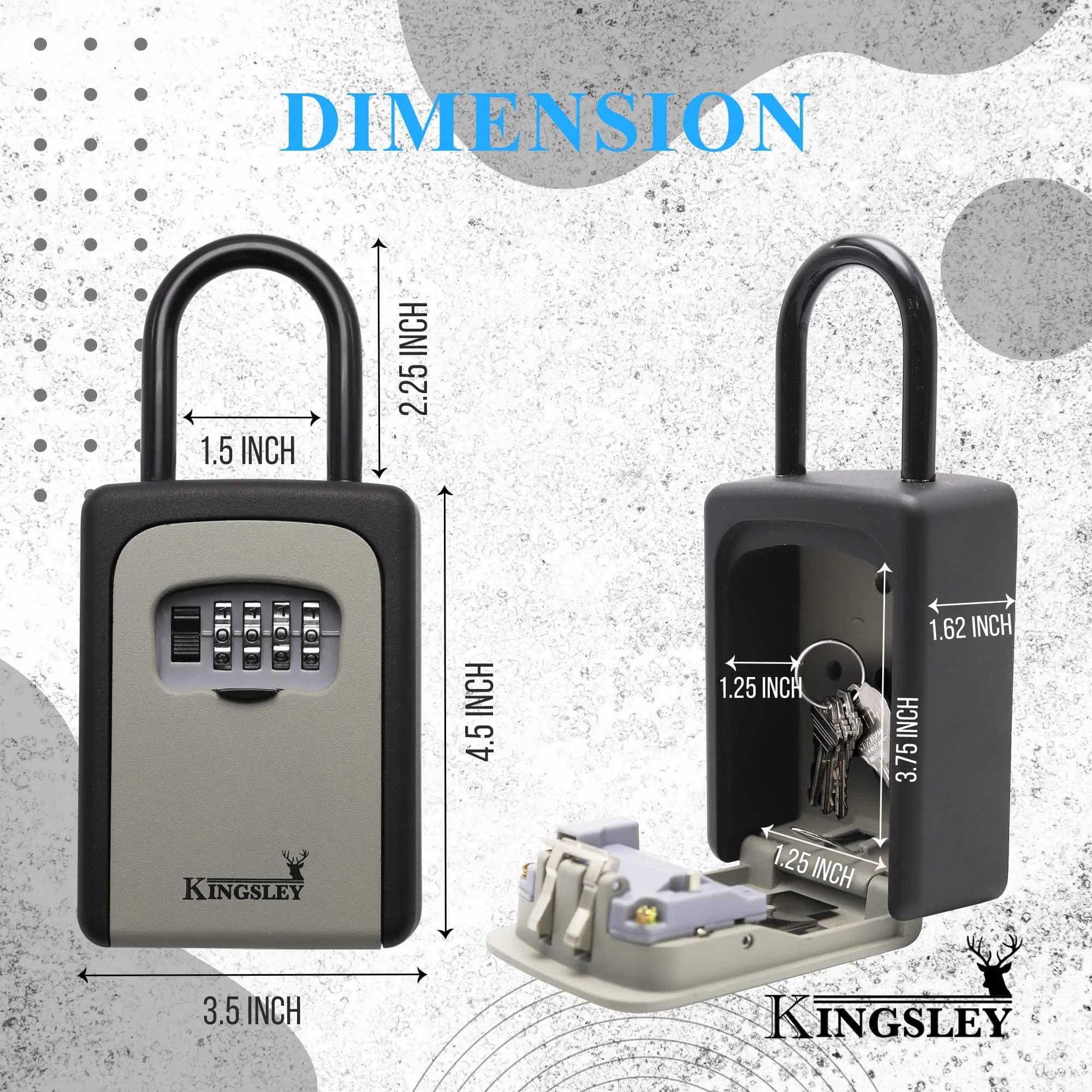 Kingsley Extra Large Capacity Key Storage Box QCH-812 | 156g (5.5oz) Metal & Steel, 10,000 Combinations, Wall Mounted or Hanging - view 3