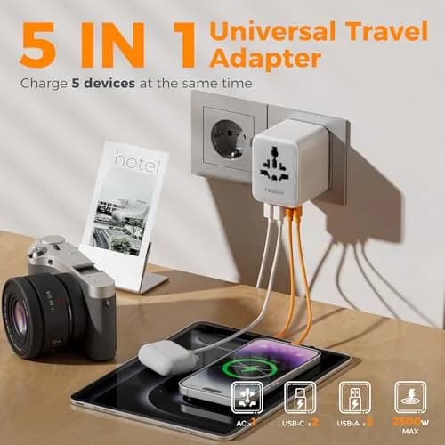 TESSAN Universal Travel Adapter, International Power Adapter | 2 USB A + 2 USB C, 150+ Countries, Compact & Lightweight thumbnail 3
