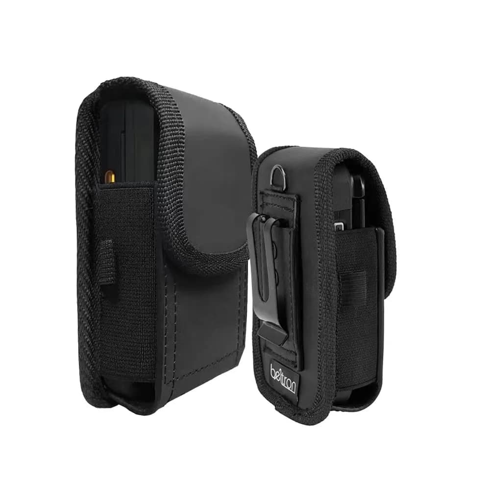 BELTRON Vertical Leather Case for CAT S22 Flip Phone/Sonim XP3 Plus, 5.8cm (2.3") x 11.2cm (4.4") | Heavy Duty Belt Loop & Clip — Black Leather