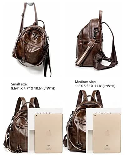 Mn&Sue Medium Black Leather Backpack Purse for Women | Fashion Shoulder Bag Rucksack 28cm (11" x 5.5" x 11.8") thumbnail 4
