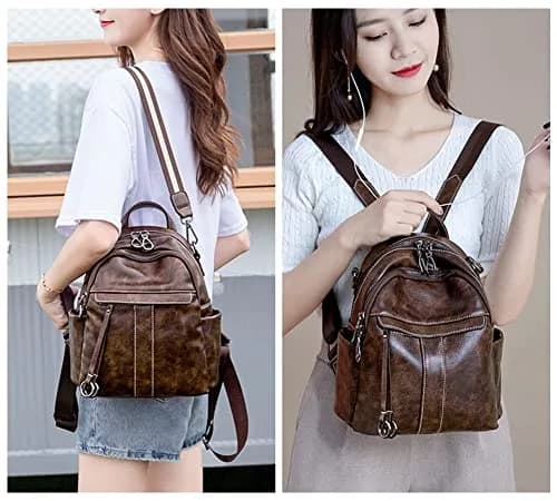 Mn&Sue Medium Black Leather Backpack Purse for Women | Fashion Shoulder Bag Rucksack 28cm (11" x 5.5" x 11.8") thumbnail 5