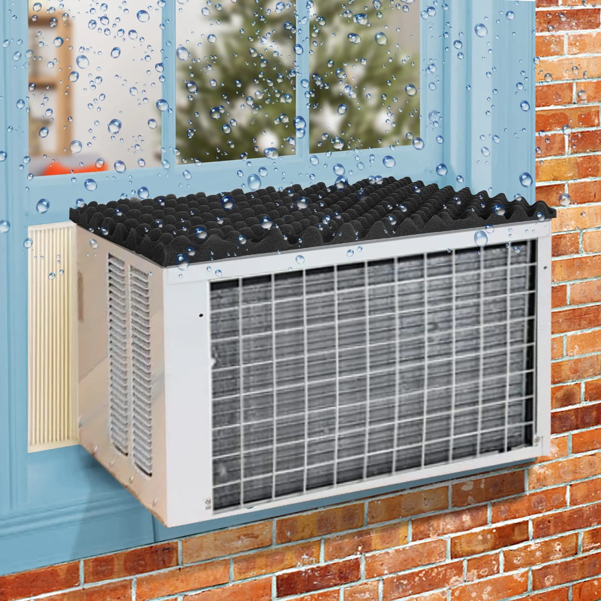 LFUTARI Magnetic Air Conditioner Drip Cushion, 23.6"x16.9" Window AC Rain Cover | Stops Water Dripping Indoors — Black-Wave-A