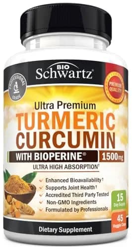 BioSchwartz Turmeric Curcumin 1500mg Capsules with Black Pepper Extract | 45 Count (1350mg Turmeric Root, 150mg Curcuminoids, 10mg BioPerine) thumbnail 1