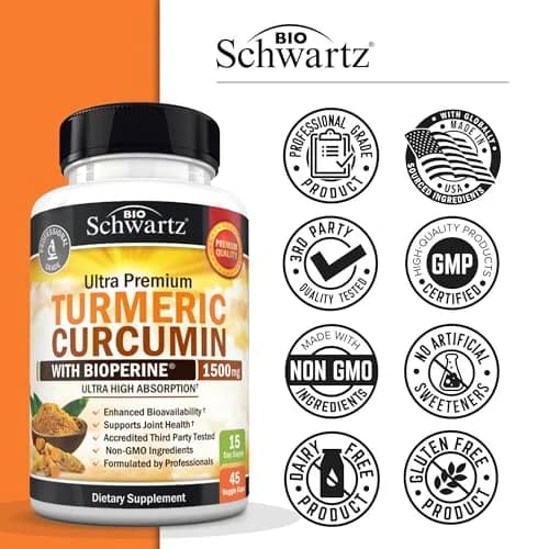 BioSchwartz Turmeric Curcumin 1500mg Capsules with Black Pepper Extract | 45 Count (1350mg Turmeric Root, 150mg Curcuminoids, 10mg BioPerine) thumbnail 6