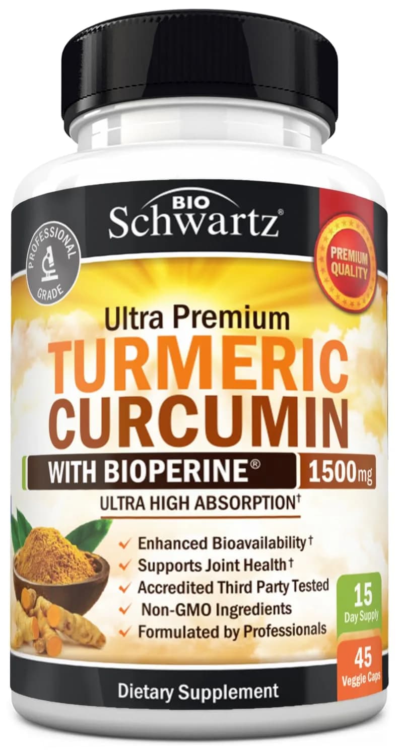BioSchwartz Turmeric Curcumin with Black Pepper Extract 1500mg 180 Capsules | Advanced Formula for Absorption & Joint Support — Unflavoured