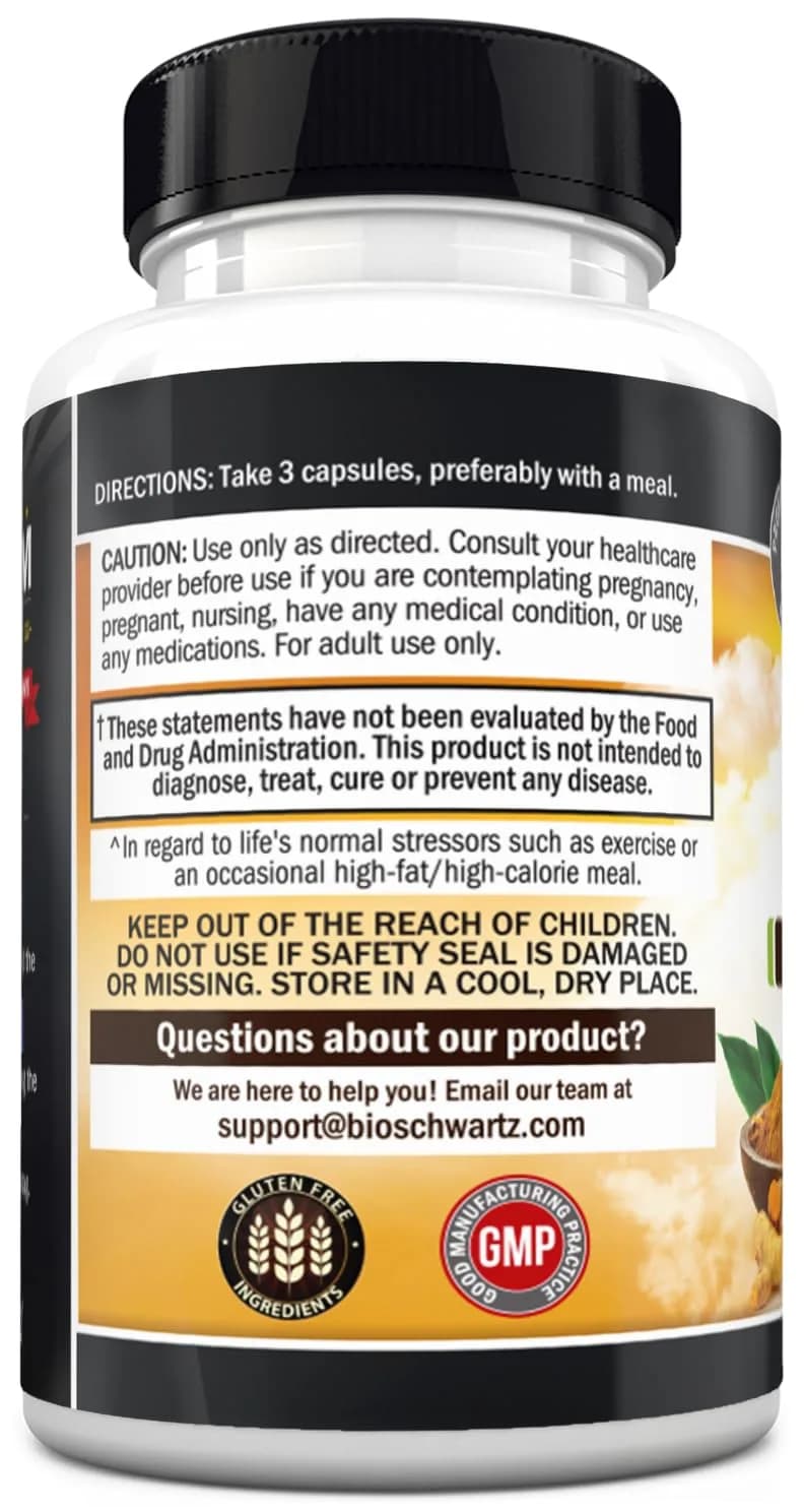 BioSchwartz Turmeric Curcumin 1500mg Capsules with Black Pepper Extract | 45 Count (1350mg Turmeric Root, 150mg Curcuminoids, 10mg BioPerine) - view 8