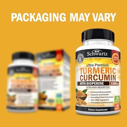 BioSchwartz Turmeric Curcumin 1500mg Capsules with Black Pepper Extract | 45 Count (1350mg Turmeric Root, 150mg Curcuminoids, 10mg BioPerine) thumbnail 2