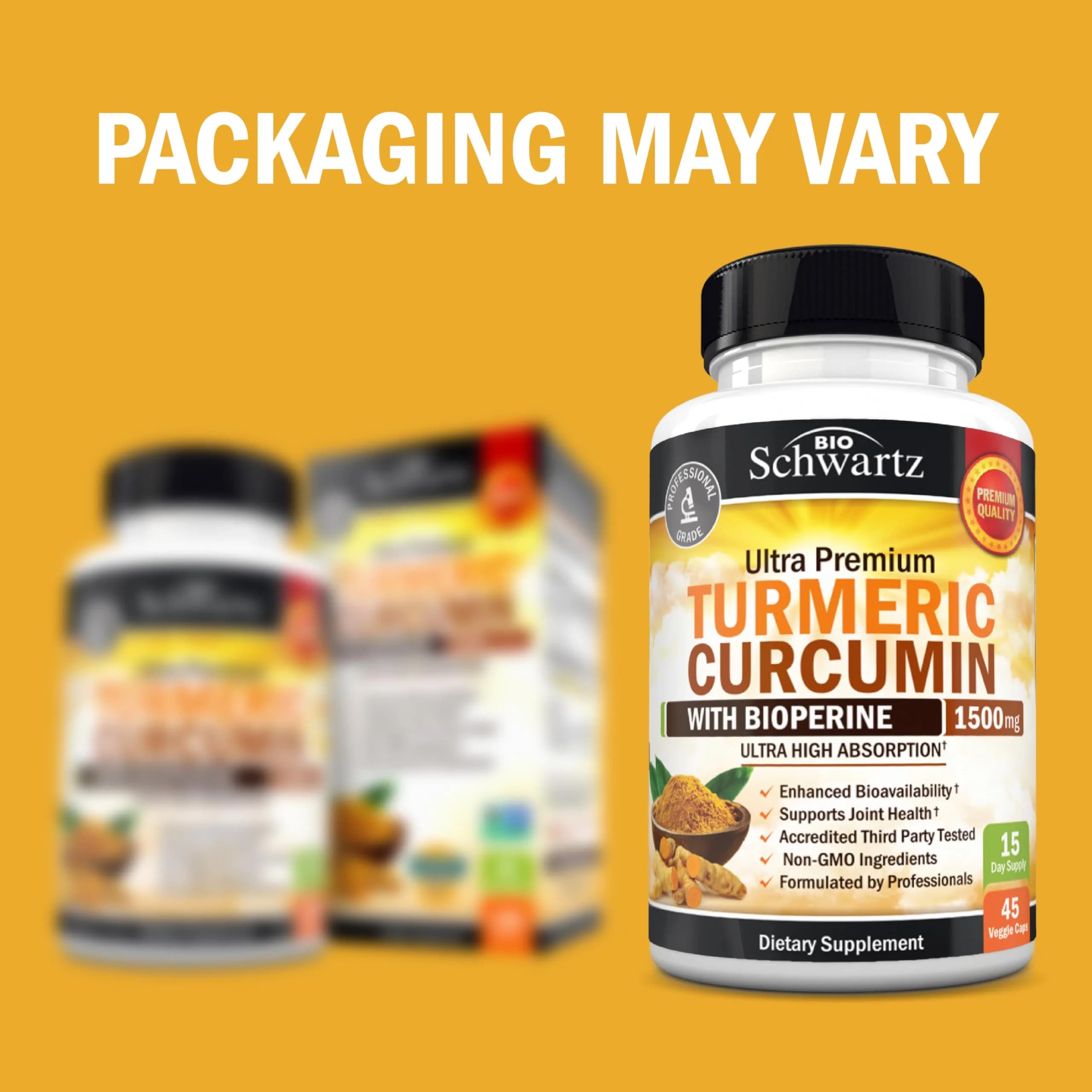 BioSchwartz Turmeric Curcumin 1500mg Capsules with Black Pepper Extract | 45 Count (1350mg Turmeric Root, 150mg Curcuminoids, 10mg BioPerine) - view 2