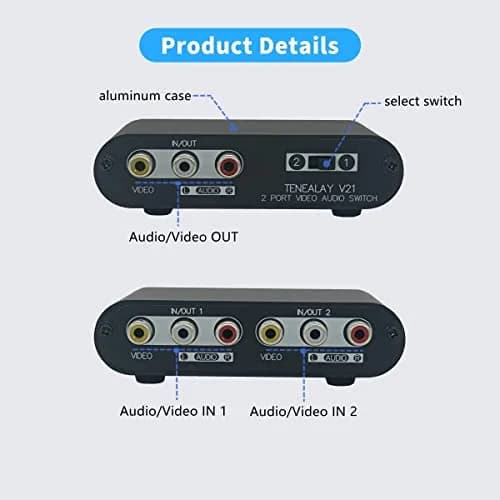 TENEALAY 2-Way AV Switch RCA Switcher 2 in 1 Out | Composite Video & Stereo Audio Selector Box thumbnail 5