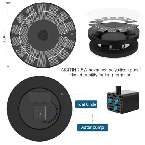 AISITIN 2.5W Solar Fountain for Bird Bath with 6 Nozzles, 2 Pack | 28" Max Water Height thumbnail 6