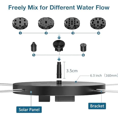 AISITIN 2.5W Solar Fountain for Bird Bath with 6 Nozzles, 2 Pack | 28" Max Water Height thumbnail 2