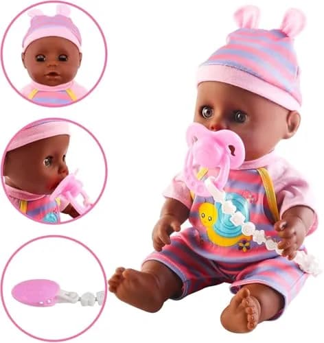 deAO Baby Doll Play Set with Crib, High Chair & Accessories, Black | 21-Piece Pretend Play Toy for Ages 3+ thumbnail 7