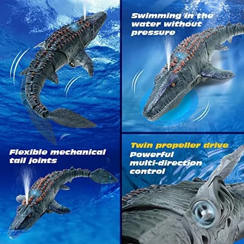 fromeasy RC Dinosaur Toys for Kids 3-7 | Mosasaurus Diving RC Boat with Light & Spray Water thumbnail 5