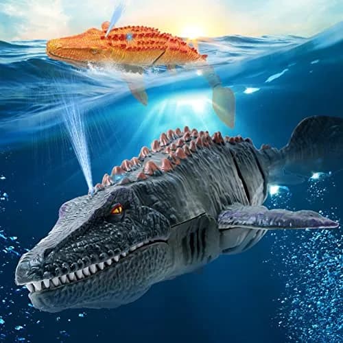 fromeasy RC Dinosaur Toys for Kids 3-7 | Mosasaurus Diving RC Boat with Light & Spray Water thumbnail 2