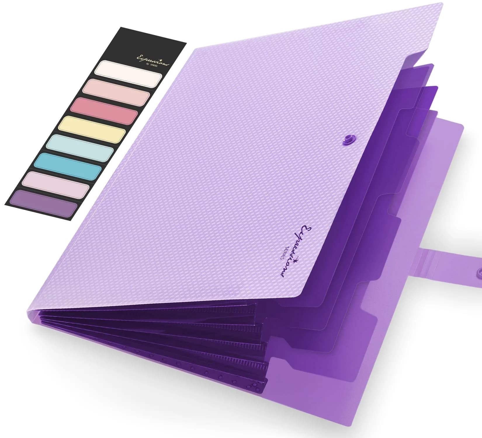 Sooez Dark Green Accordion File Organizer with Labels, Letter Size Expanding File Folder (5 Pocket) | Durable & Stylish for Office & School — Purple / 5 / A4 Size
