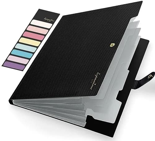 Sooez Dark Green Accordion File Organizer with Labels, Letter Size Expanding File Folder (5 Pocket) | Durable & Stylish for Office & School — Black / 5 / A4 Size