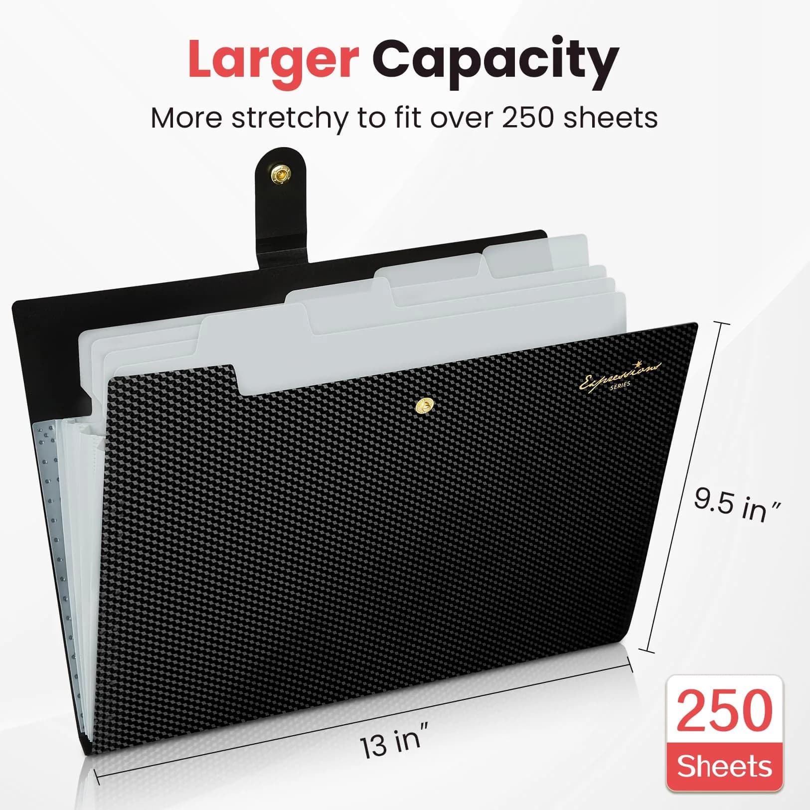 Sooez Grey Accordion File Organizer with 5 Pockets & Labels | Durable Document Holder for Office & School - view 3
