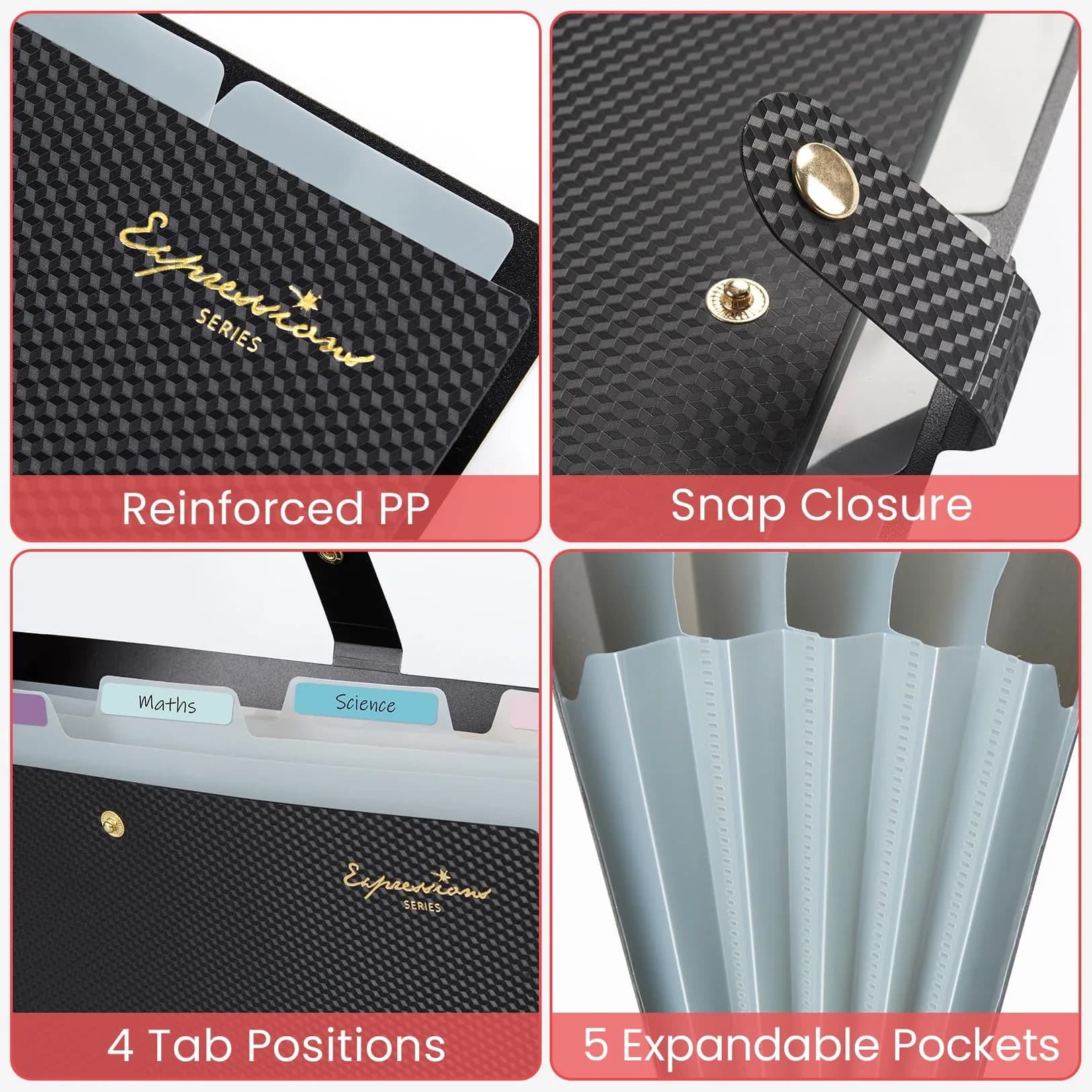 Sooez Grey Accordion File Organizer with 5 Pockets & Labels | Durable Document Holder for Office & School - view 4