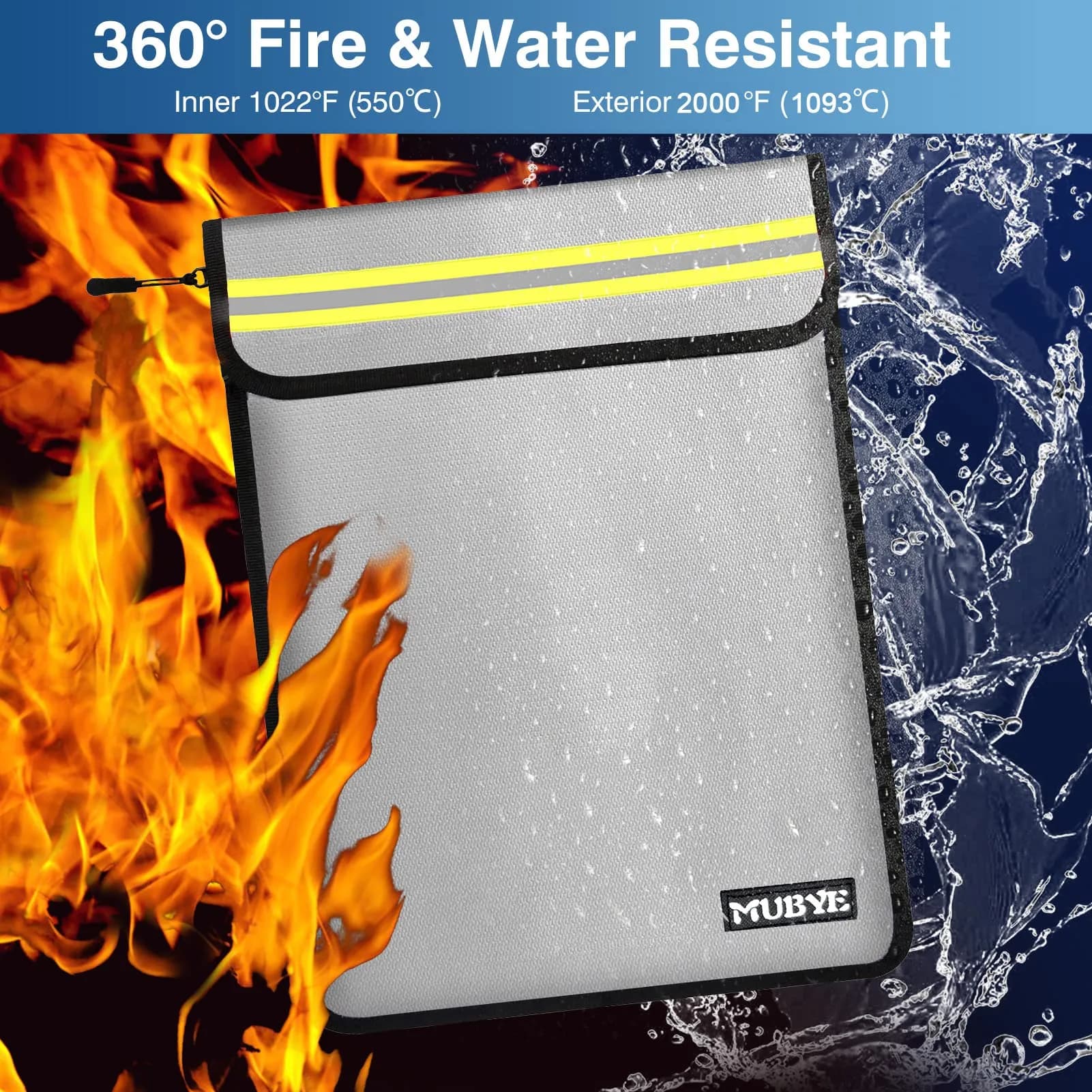 MUBYE Fireproof Waterproof Document Bag 39cm x 28cm (15"x 11") | Protects Valuables from Fire and Water - view 4
