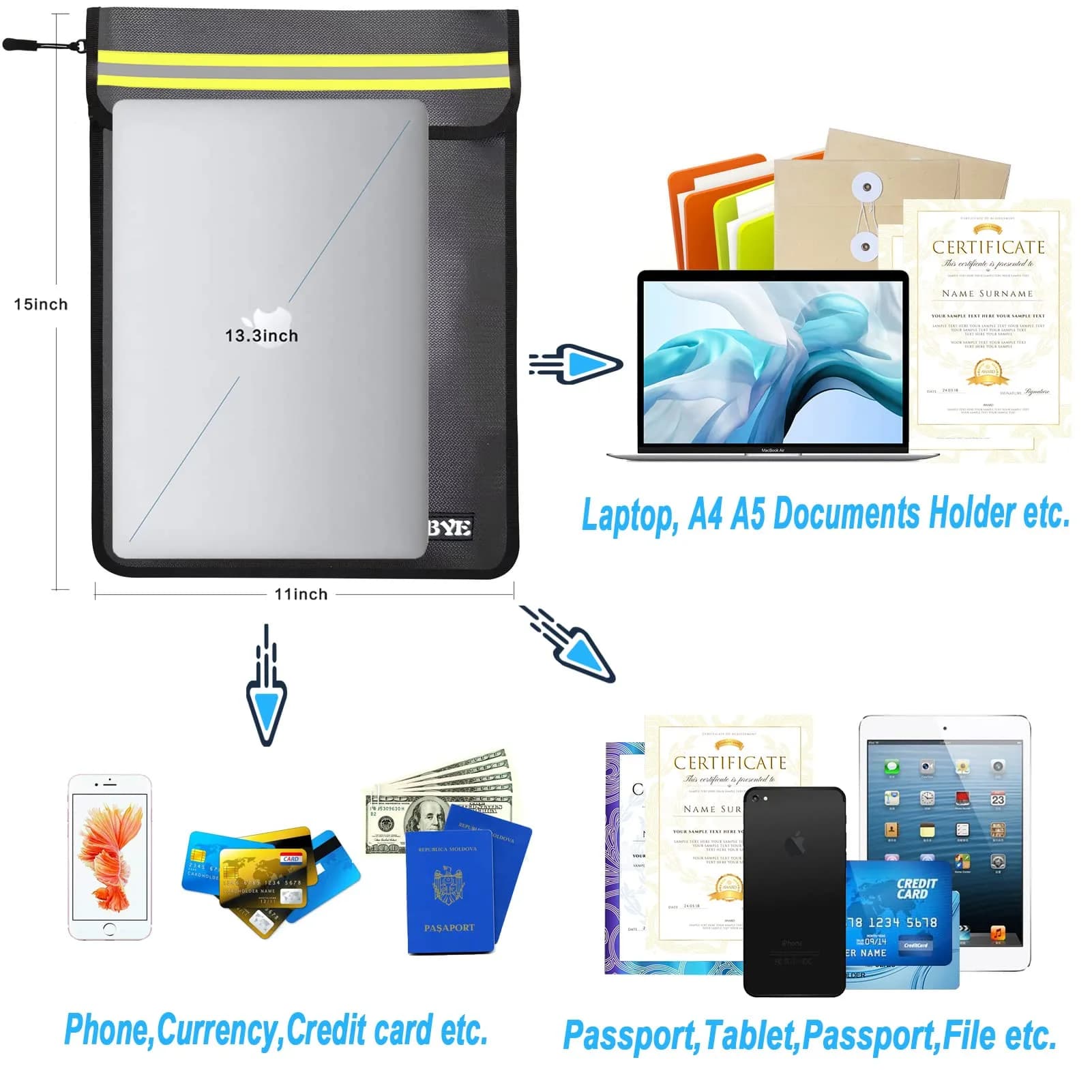 MUBYE Fireproof Waterproof Document Bag 43x28cm (15"x 11") | Protects Valuables from Fire & Water - view 3
