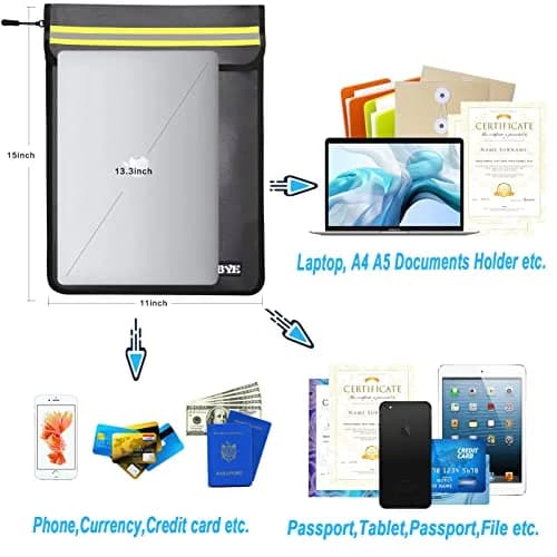 MUBYE Fireproof Waterproof Document Bag 43x28cm (15"x 11") | Protects Valuables from Fire & Water thumbnail 3