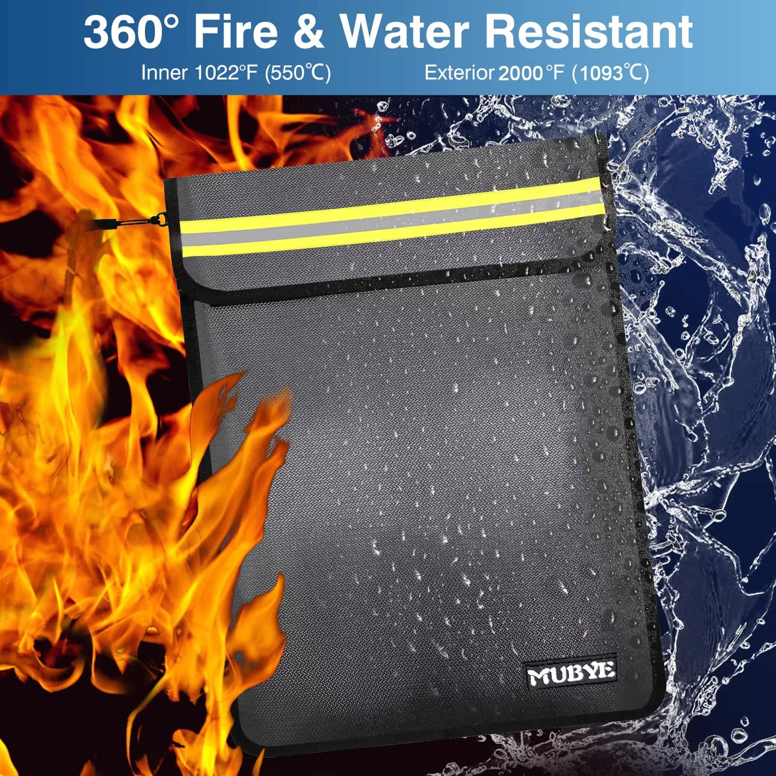 MUBYE Fireproof Waterproof Document Bag 43x28cm (15"x 11") | Protects Valuables from Fire & Water - view 4
