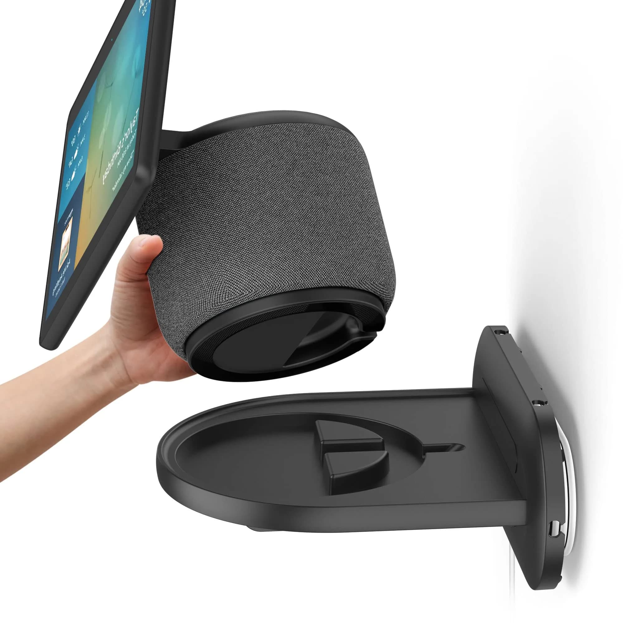 PlusAcc White Echo Show 10 3rd Gen Wall Mount Stand | Space Saving Alexa Accessories Bracket Shelf Holder (17.4cm x 21.9cm x 4.1cm) — Black