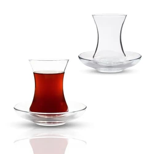 ums Turkish Tea Glass Set - 6 Glasses & Saucers | Elegant Tulip Shape for Hot Drinks thumbnail 6