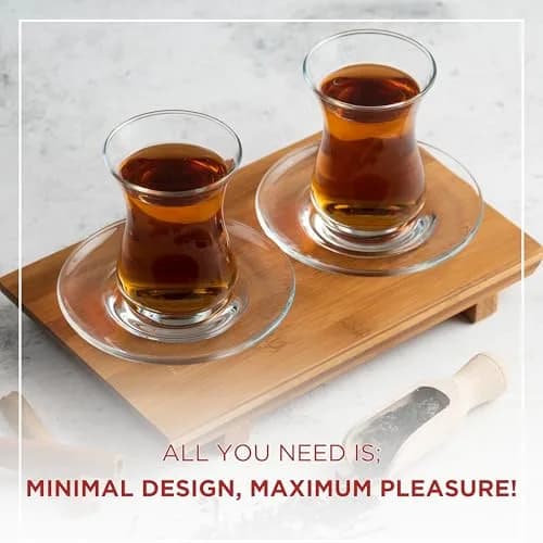 ums Turkish Tea Glass Set - 6 Glasses & Saucers | Elegant Tulip Shape for Hot Drinks thumbnail 4