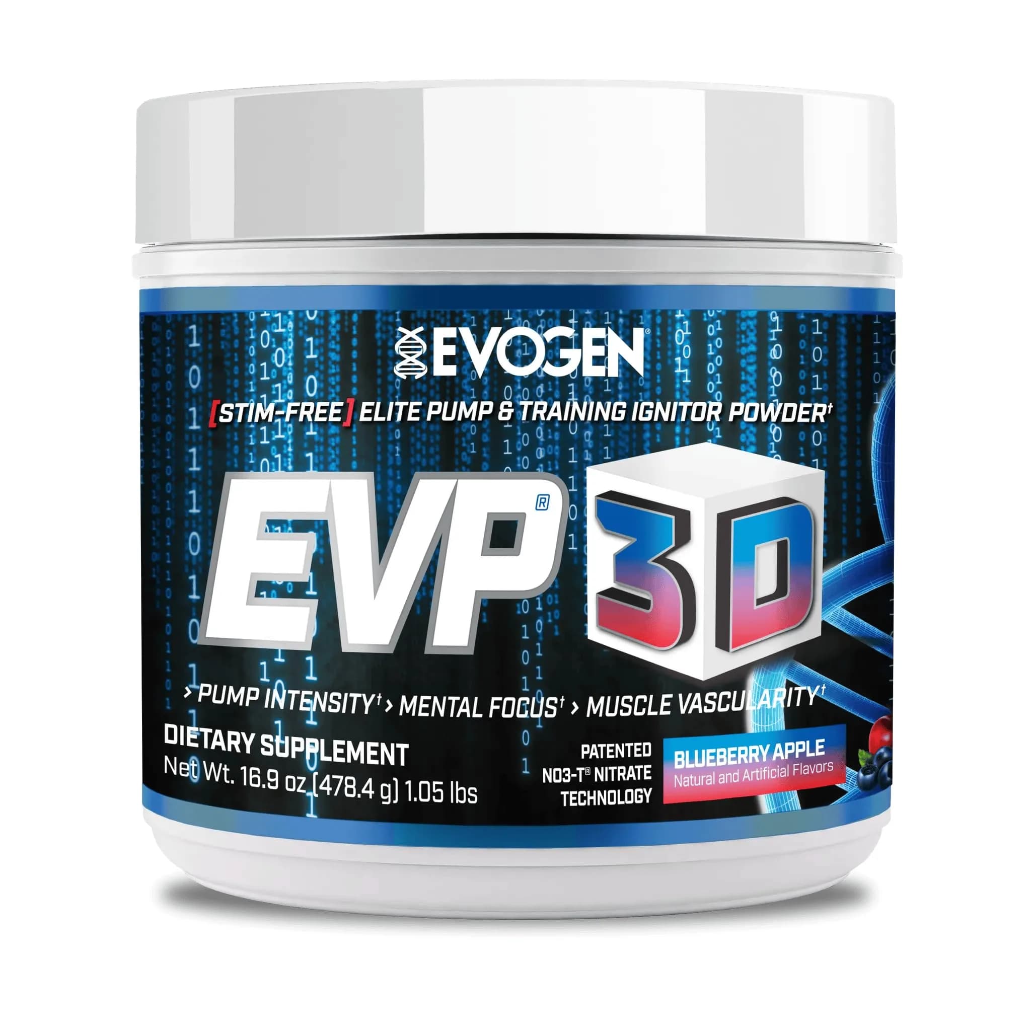 Evogen EVP 3D Stim-Free Pre-Workout Powder 40 Servings | Peach Rings | Caffeine-Free, Arginine Nitrate, L-Citrulline — Blueberry Apple