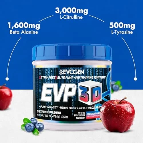 Evogen EVP 3D Stim-Free Pre-Workout Powder | Blueberry Apple | 40 Servings thumbnail 5